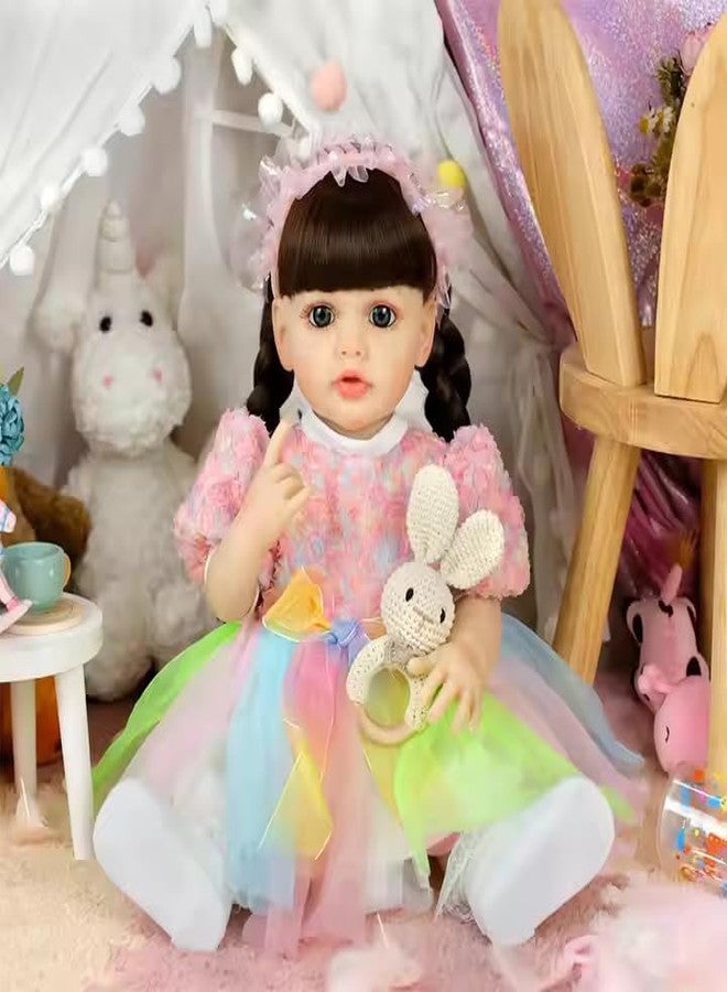 Ramokdu Reborn Baby Dolls Girl, 22" Reborn Baby Doll Full Body,Vinyl Silicone Reborn Baby Girl Doll with Long Hair, Newborn Baby Doll with Feeding Toy for Birthday Christmas (Multicolour) - Image 4